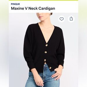 Black Ribbed Button-Front Cardigan Sweater